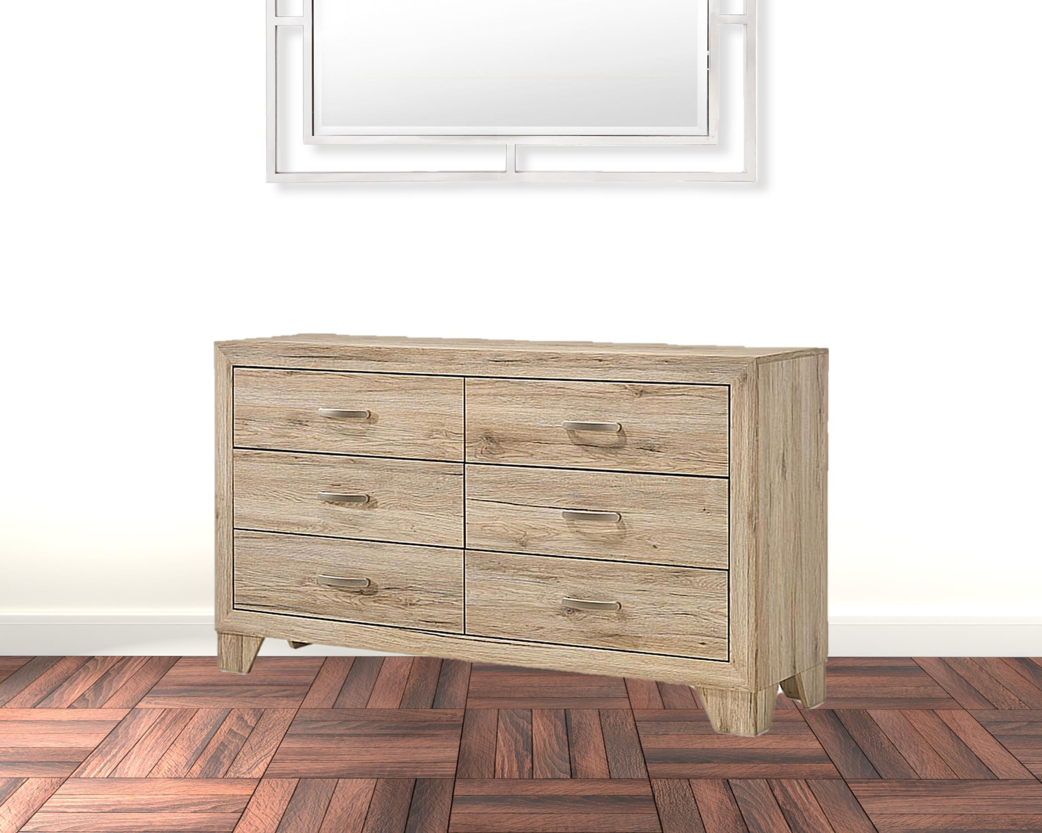 HomeRoots 486515 33 x 59 x 16 in. Natural Brown Manufactured Wood Six Drawers Double Dresser