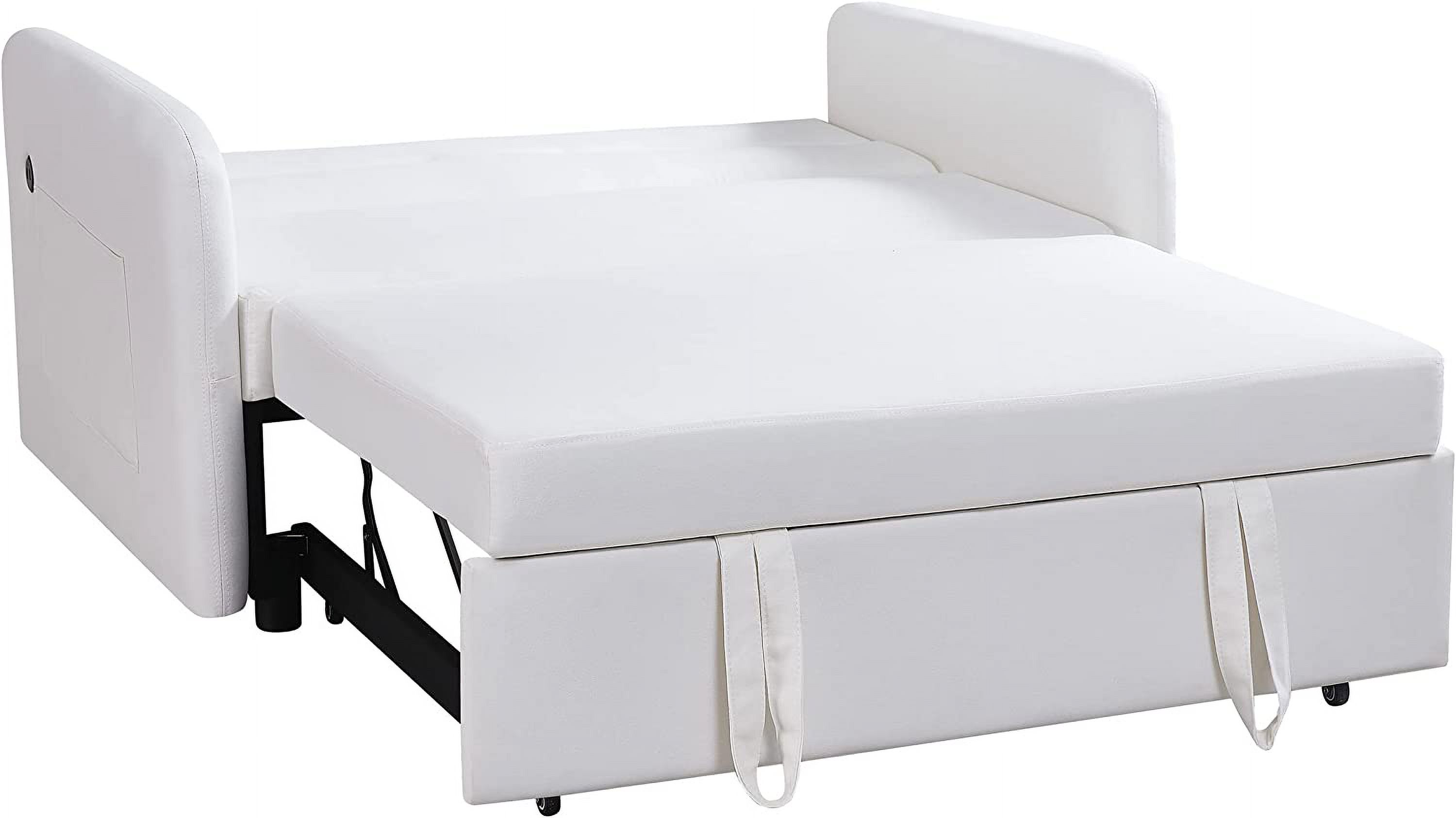 Muti-Functional Sleeper Sofa With Pull Out Bed, Convertible Sofa Bed W/Adjustable Backrest And Pillows, Modern Upholstered Loveseat Sofa With W/ 2 Big Side Pockets And USB Socket