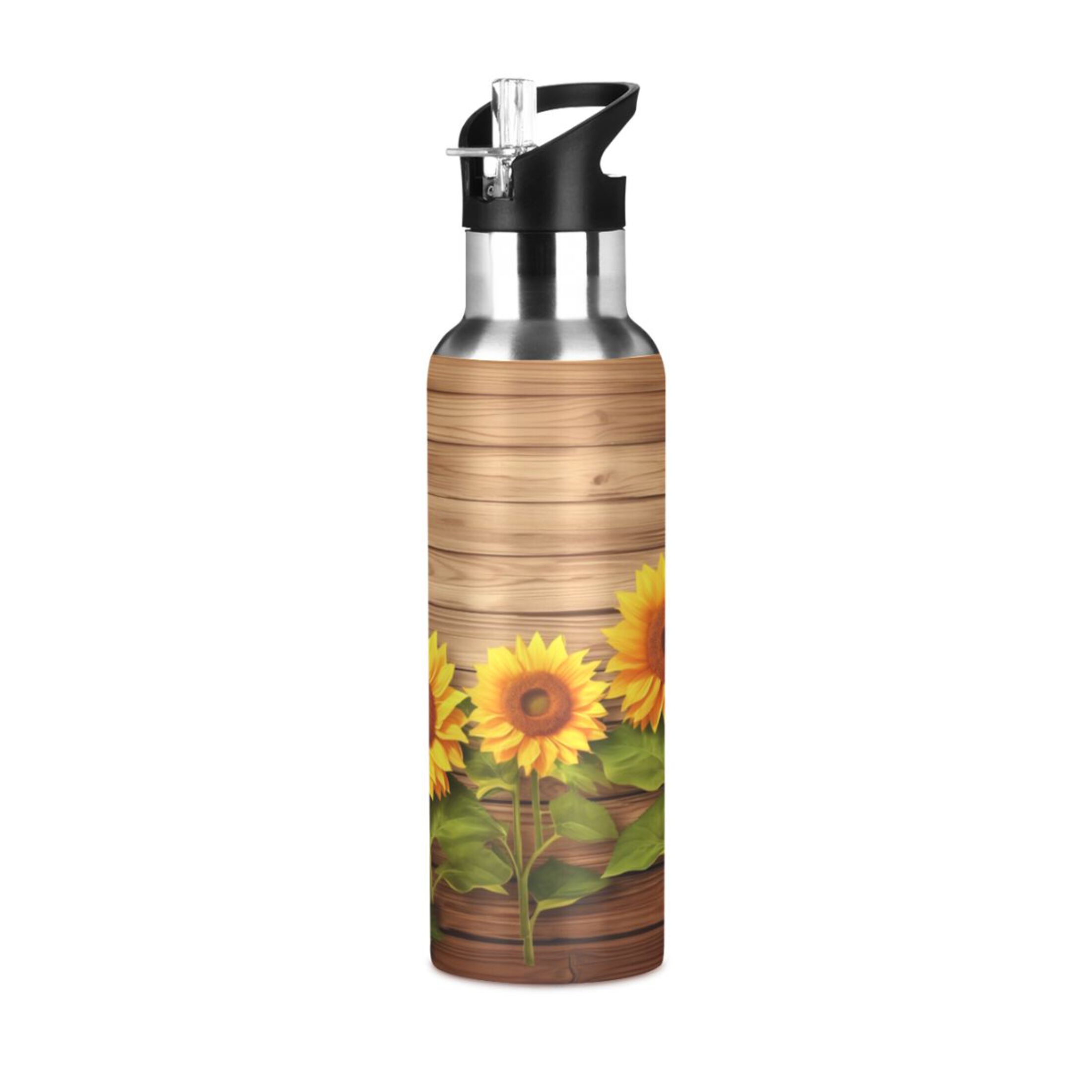 Sunflowers Water Bottles Insulated Thermos Kids Stainless Steel Bottle with Straw Lid Flask Leakproof for Sports Gym 20 oz