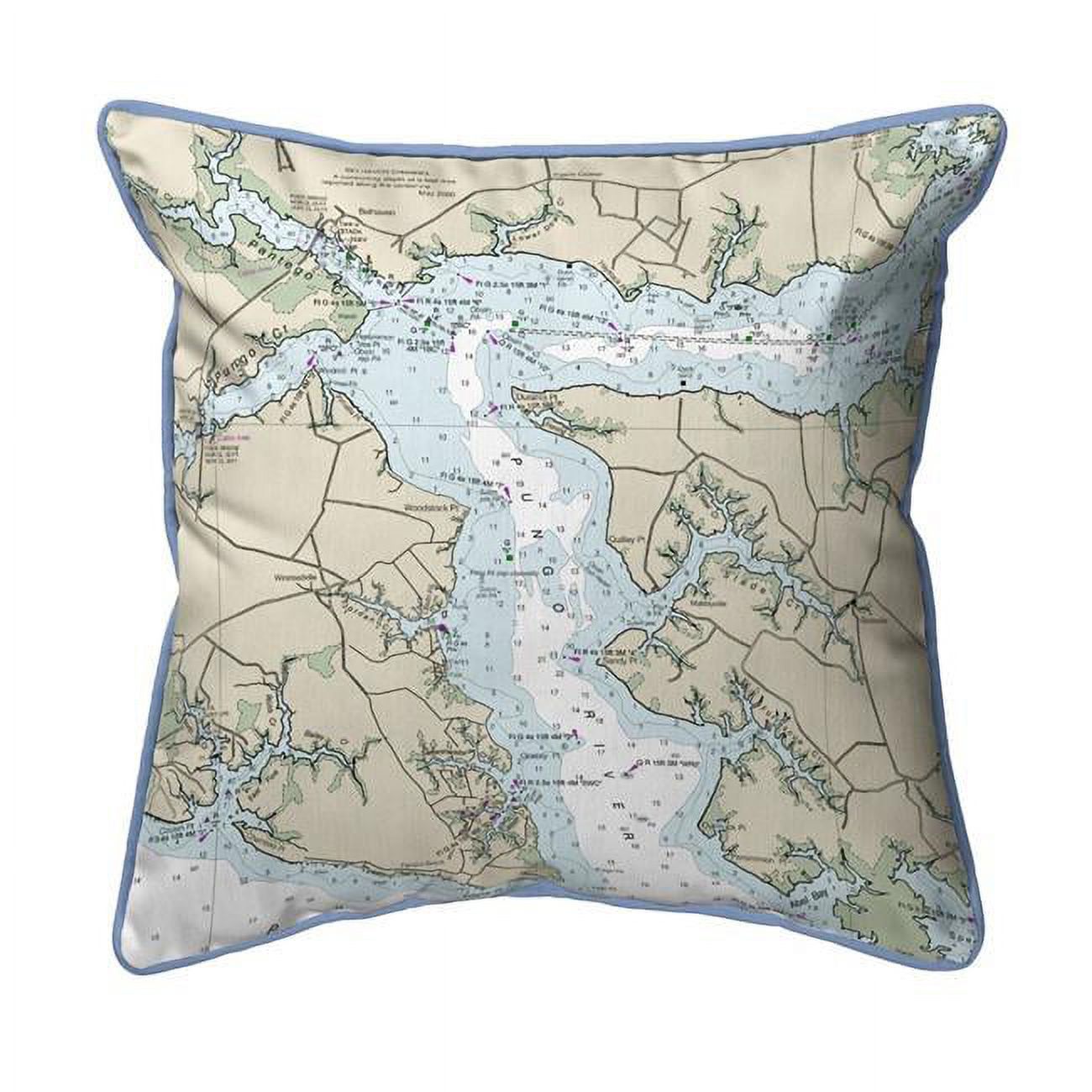 22 x 22 in. Pungo River, NC Nautical Map Extra Large Zippered Indoor & Outdoor Pillow