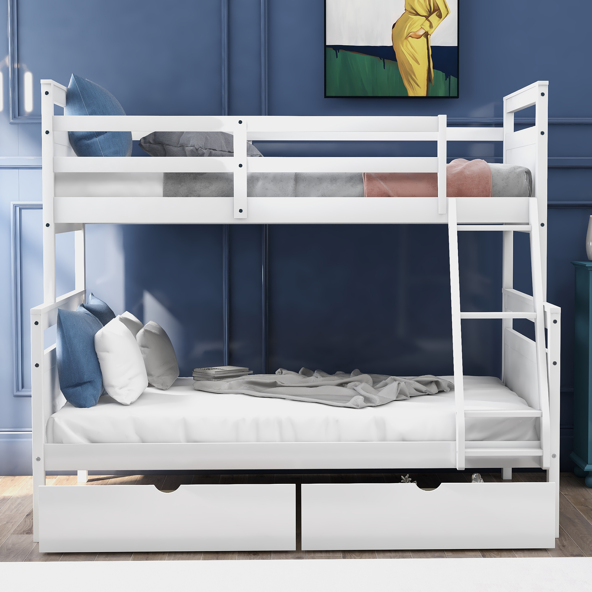 Nestfair White Twin Over Full Bunk Bed with 2-Drawers