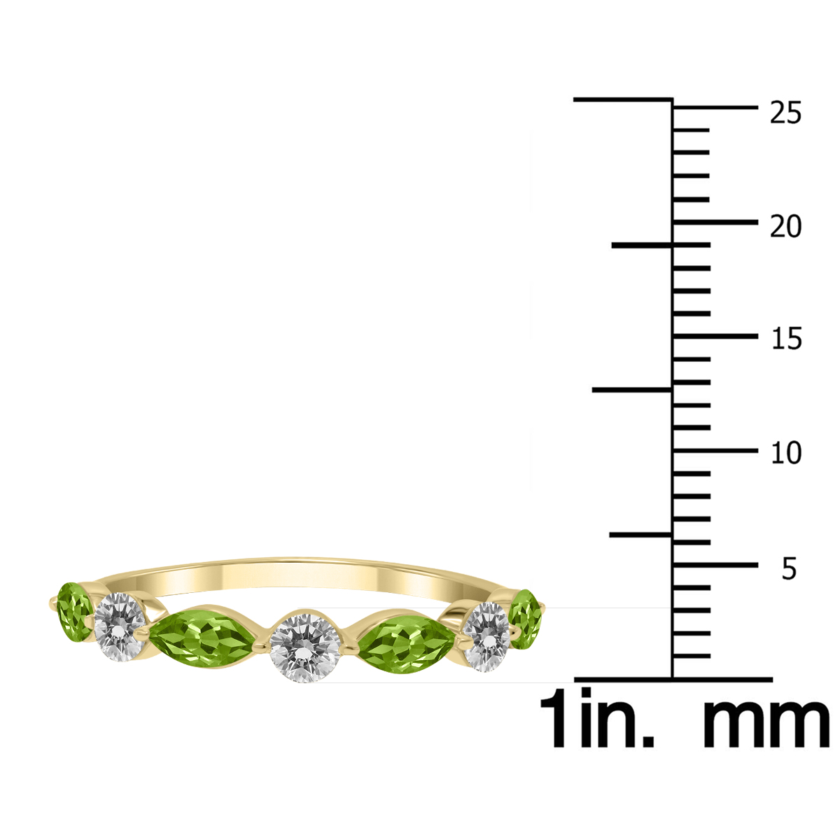SZUL Women's 3/4 CTW Marquise Shape Peridot and Diamond Wedding Band in 10K Yellow Gold