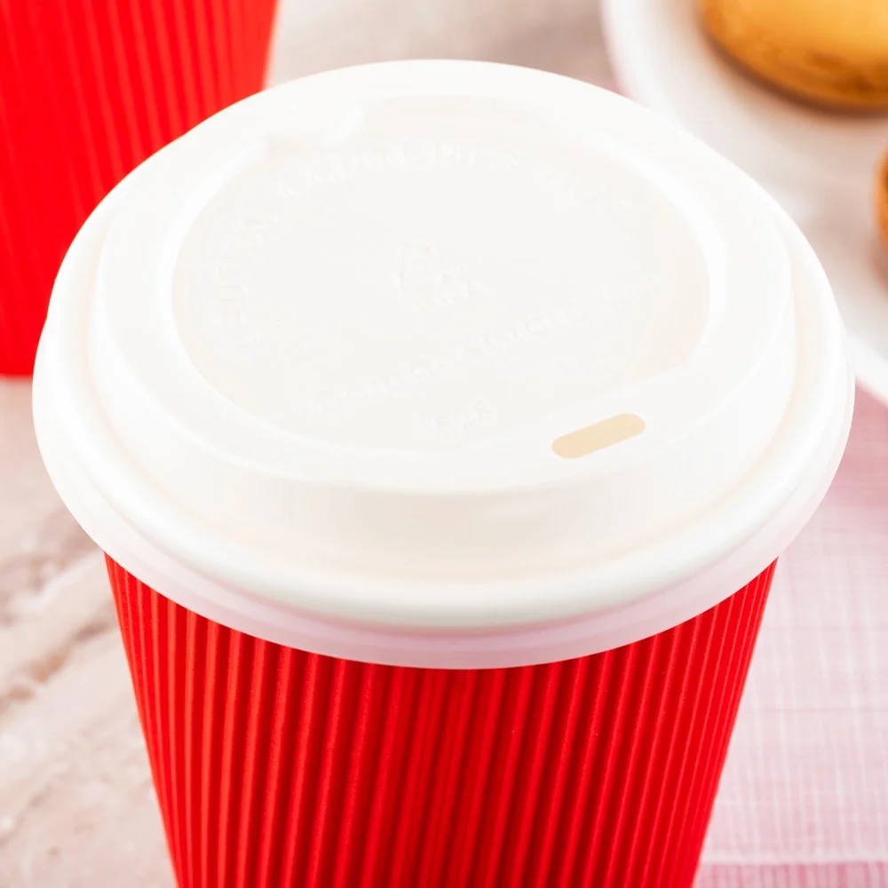 Basic Nature White PLA Plastic Coffee Cup Lid - Fits 8, 12, 16 and 20 oz, Compostable - 500 count box