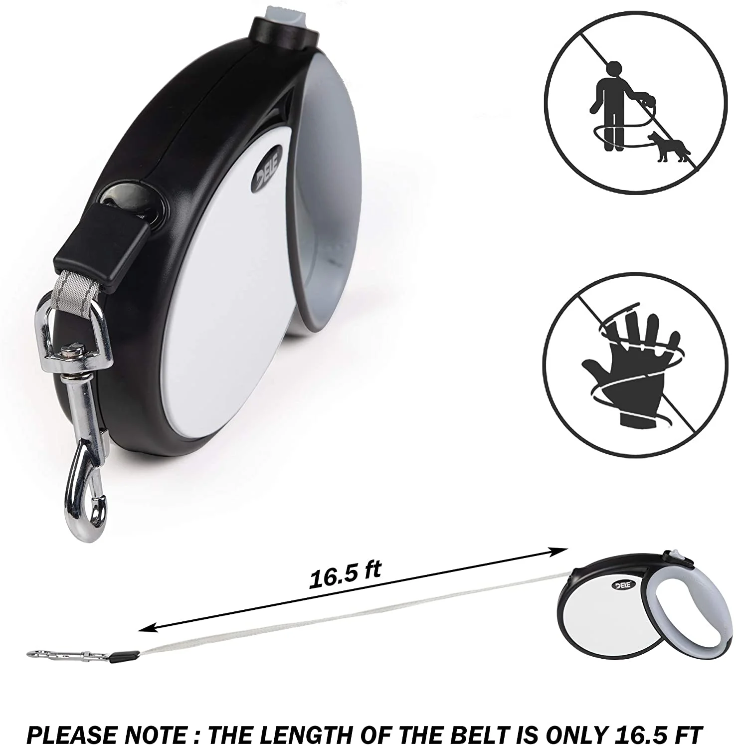 KARMAS PRODUCT Retractable Pet Leash Heavy Duty Traction Dog Rope,360° Dog Walking Leash,16ft Strong Reflective Nylon Tape with Anti-Slip Handle,1-Button Control,Black