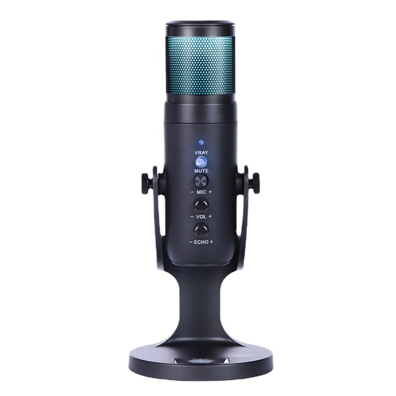 Walmeck USB Condenser Microphone Tabletop Desktop RGB Microphone with Stand Computer PC  & Play Microphone with Colorful   Control Headphone Connection for Audio Monitoring for Podcast Recording Liv