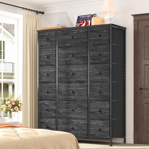 KHBIULIFE 18 Drawer Dresser 57" H Tall Dressers for Bedroom Dressers & Chests of Drawers with Wooden Top & Metal Frame Fabric Dresser for Closet  Living Room  Black Wood Veins