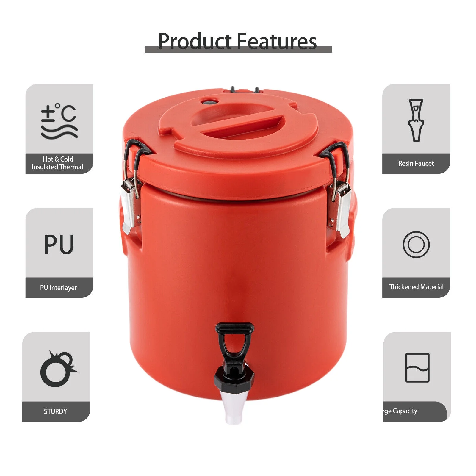 2.64Gal Red Insulated Thermal Hot and Cold Thermal Coffee Airpot Beverage Dispenser