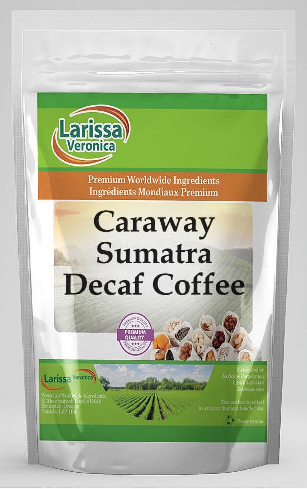Larissa Veronica Caraway Sumatra Decaf Coffee, (Caraway, Whole Coffee Beans, 16 oz, 1-Pack, Zin: 548548)