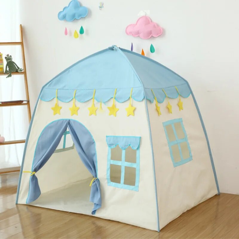 Children's Tent Indoor Outdoor Games Garden Tipi Princess Castle Folding Cubby Toys Tents Enfant Room House Teepee Playhouse blue