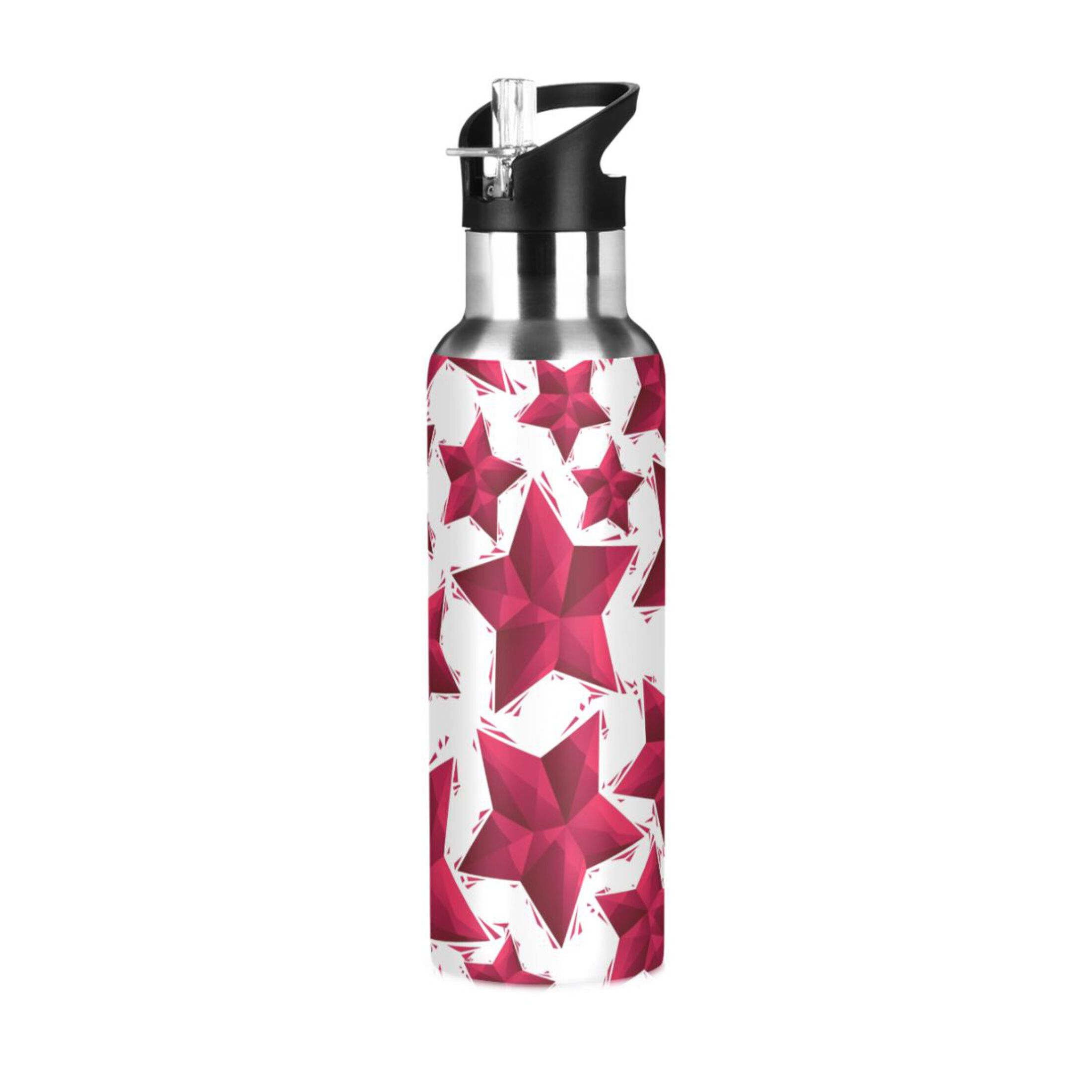 Water Bottle with Straw Lid Leak Star Printed Stainless Steel Insulated Thermos Vacuum Flask for Cold Hot Drinking for Sports Camping Gym Yoga