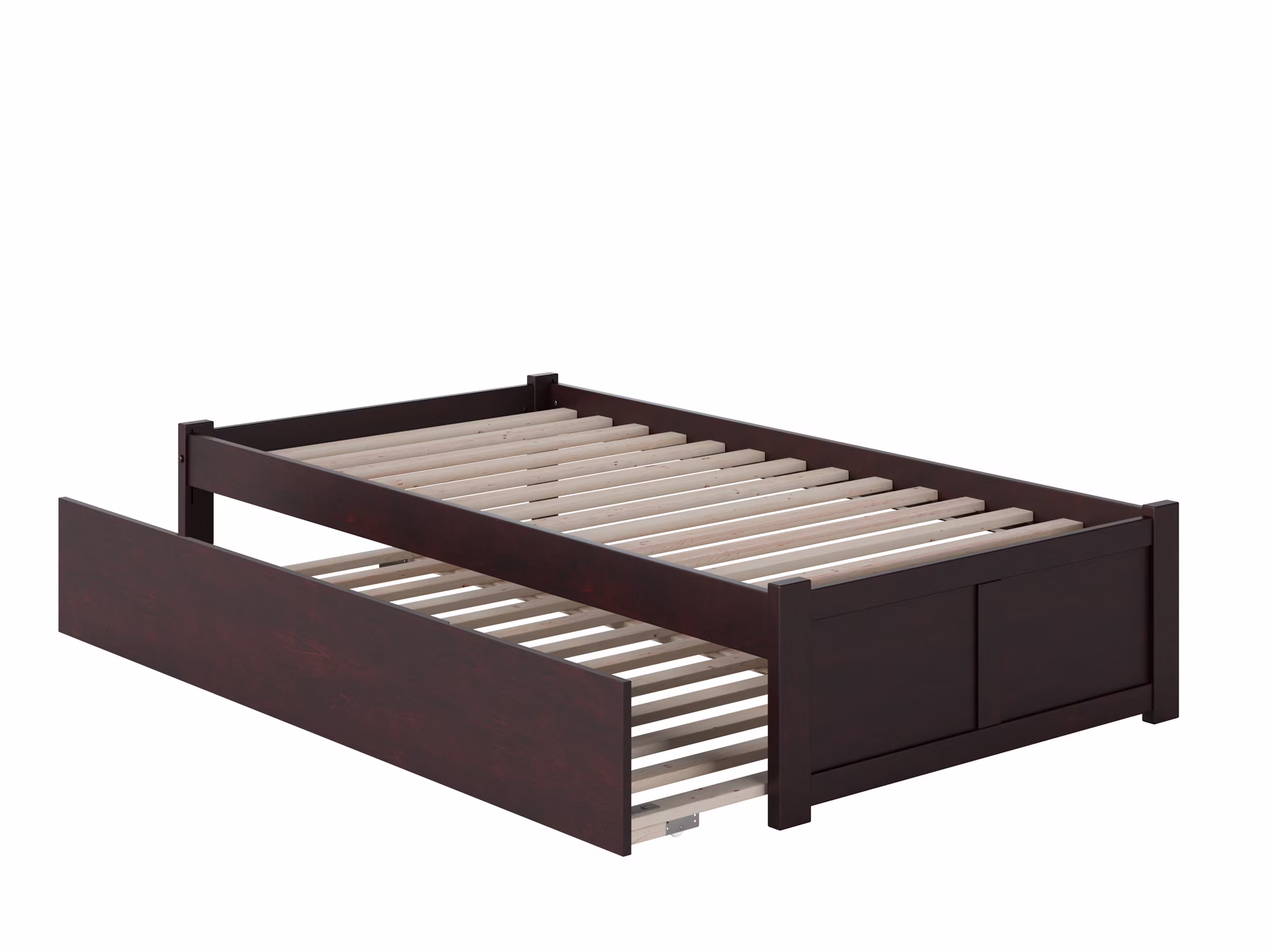 AFI Concord Twin Solid Wood Platform Bed with Footboard & Twin Trundle in Espresso