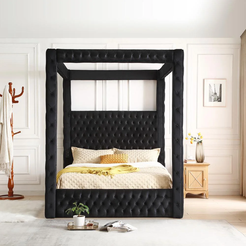 Better Home Products Dream Luxurious Velvet Canopy Bed with Speaker & USB Connection