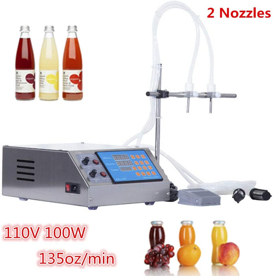 Miumaeov Stainless Steel Semi-automatic Liquid Filling Machine for Water Milk Bottler Filler Diaphragm pump LCD Display (2 Heads, 4L)