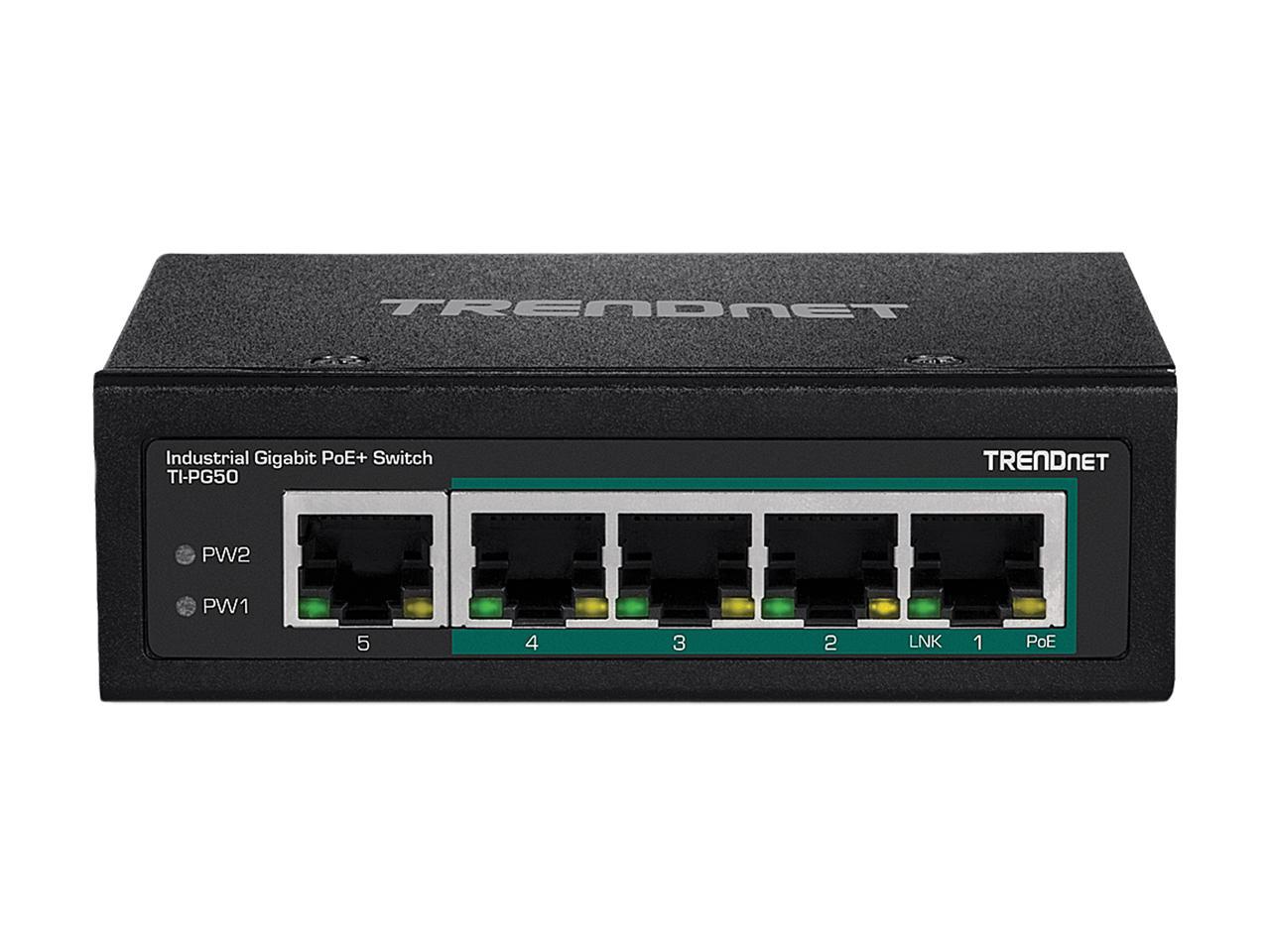 TRENDnet TI-PG50 5-Port Industrial Gigabit PoE + DIN-Rail Switch