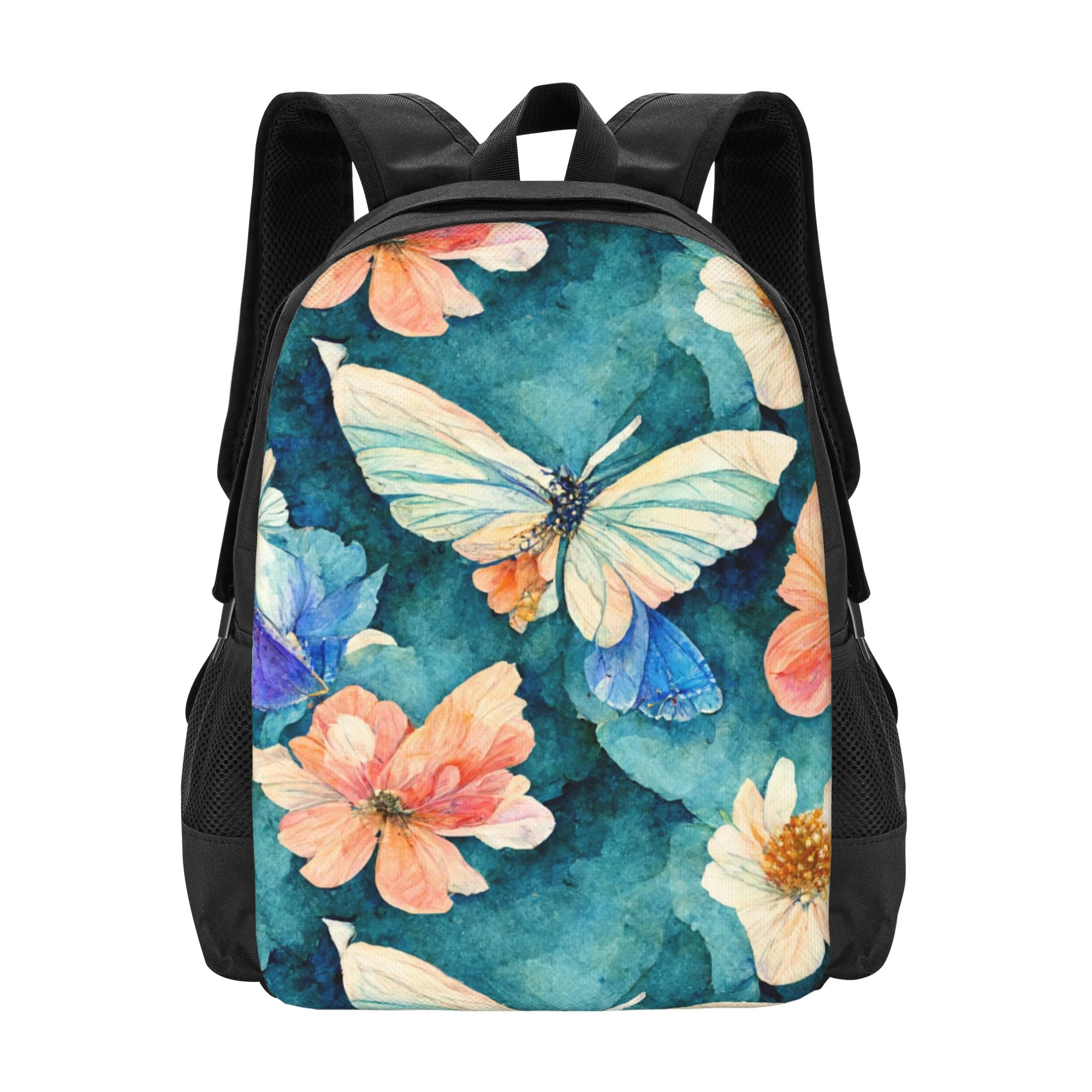 DouZhe Lightweight Backpack, Watercolor Butterfly Flowers Prints Travel Outdoor Hiking Bag School Bookbag Casual Daypack Backpacks for Women Men