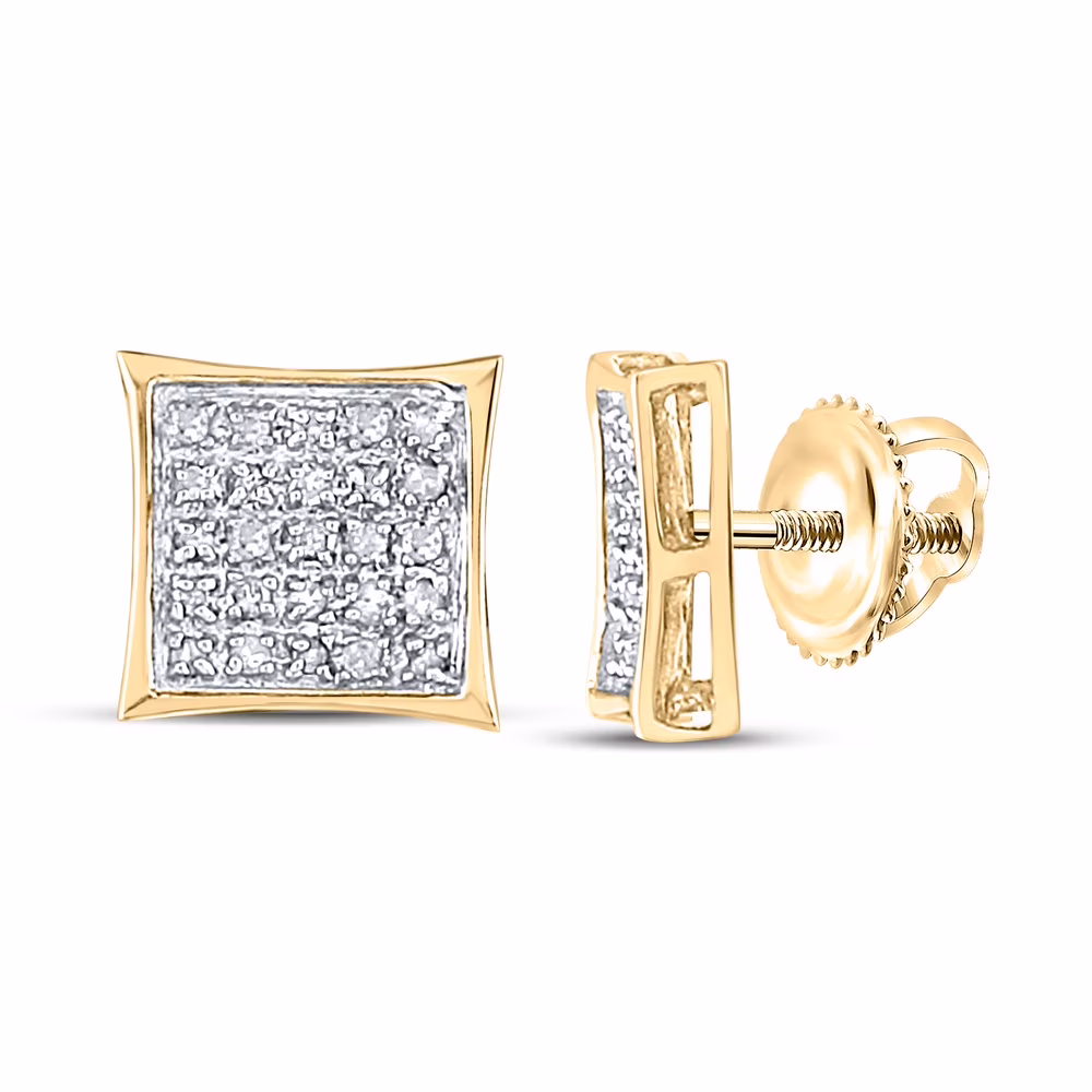 Women's Solid 10kt Yellow Gold Round Diamond Kite Square Earrings 1/6 Cttw