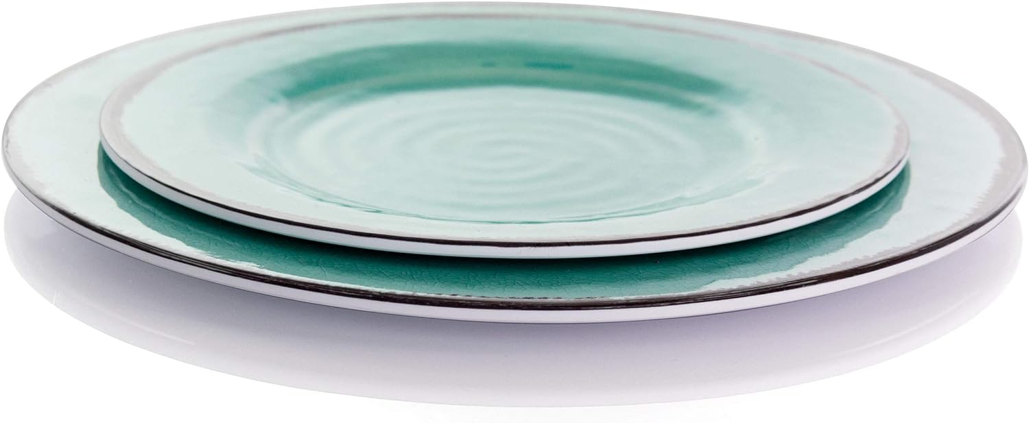 Lightweight Dinnerware Set, 12 Piece, Turquoise And Dark Trim