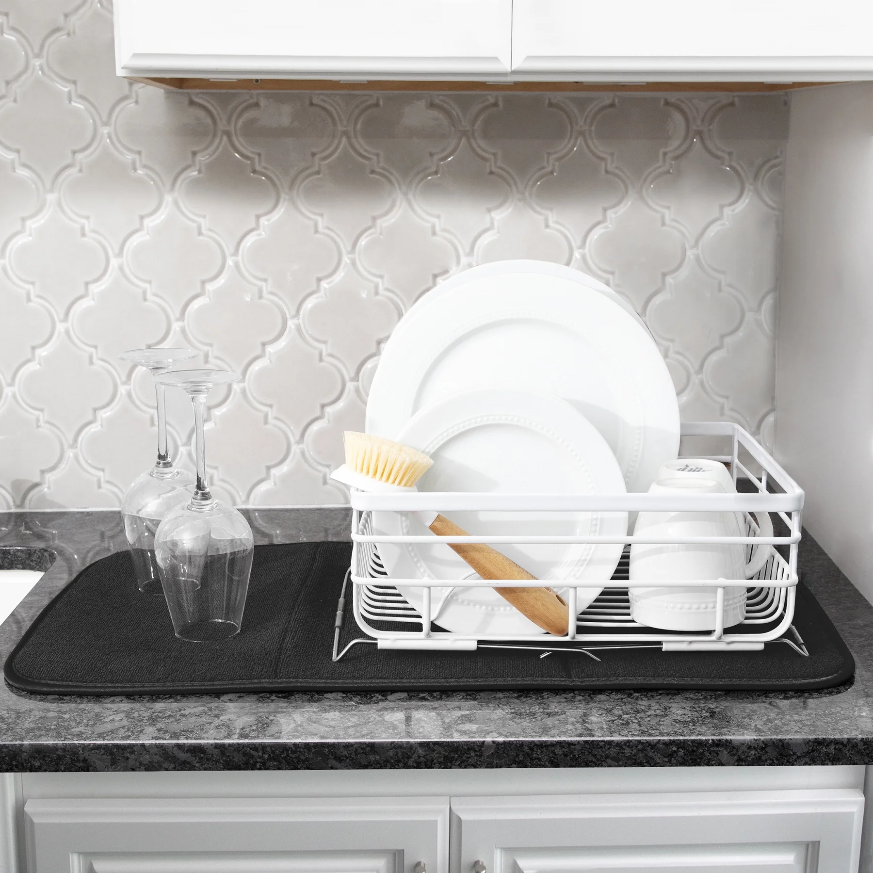 Microfiber Dish Drying Mat Reverses to Mesh, 2 Piece Set, Black