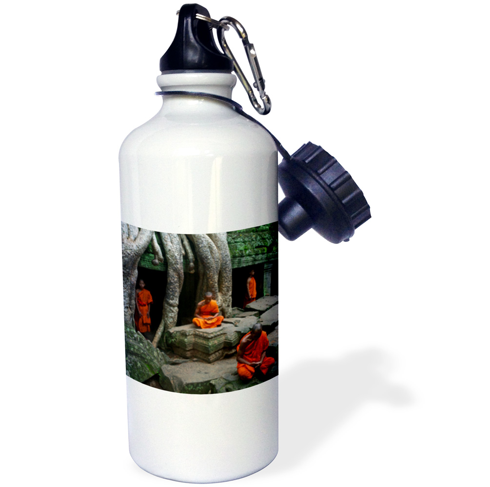 Four Orange and Green Theravada Buddhists at Ta Prohm Jungle Temple  21 oz Sports Water Bottle wb-179864-1