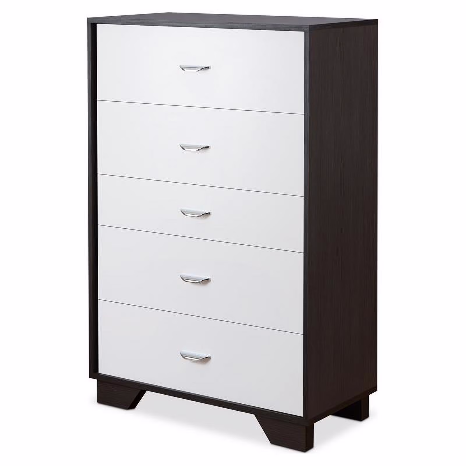 Pemberly Row Wood Rectangular Chest with 5 Storage Drawers in White and Espresso