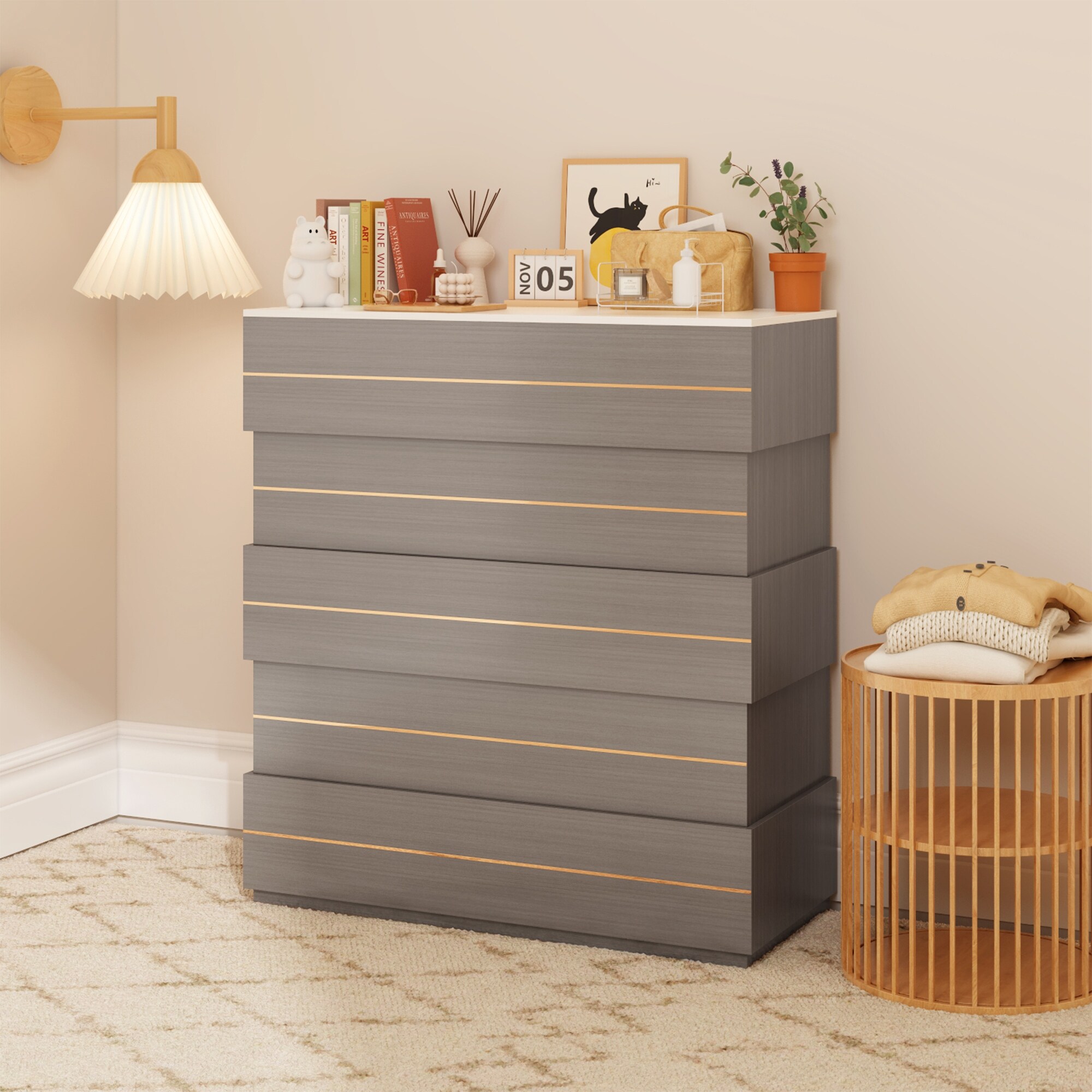 FUFU&GAGA Irregular Design Five-Drawer Cabinet - Inspired Decor Chest Dresser