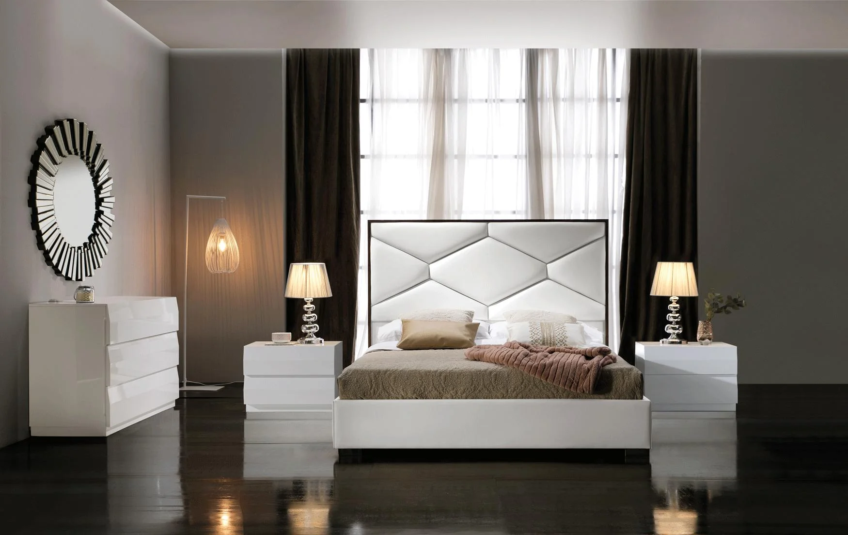 White Eco Leather Queen Storage Bedroom Set 5Pcs MARTINA ESF Modern DUPEN SPAIN