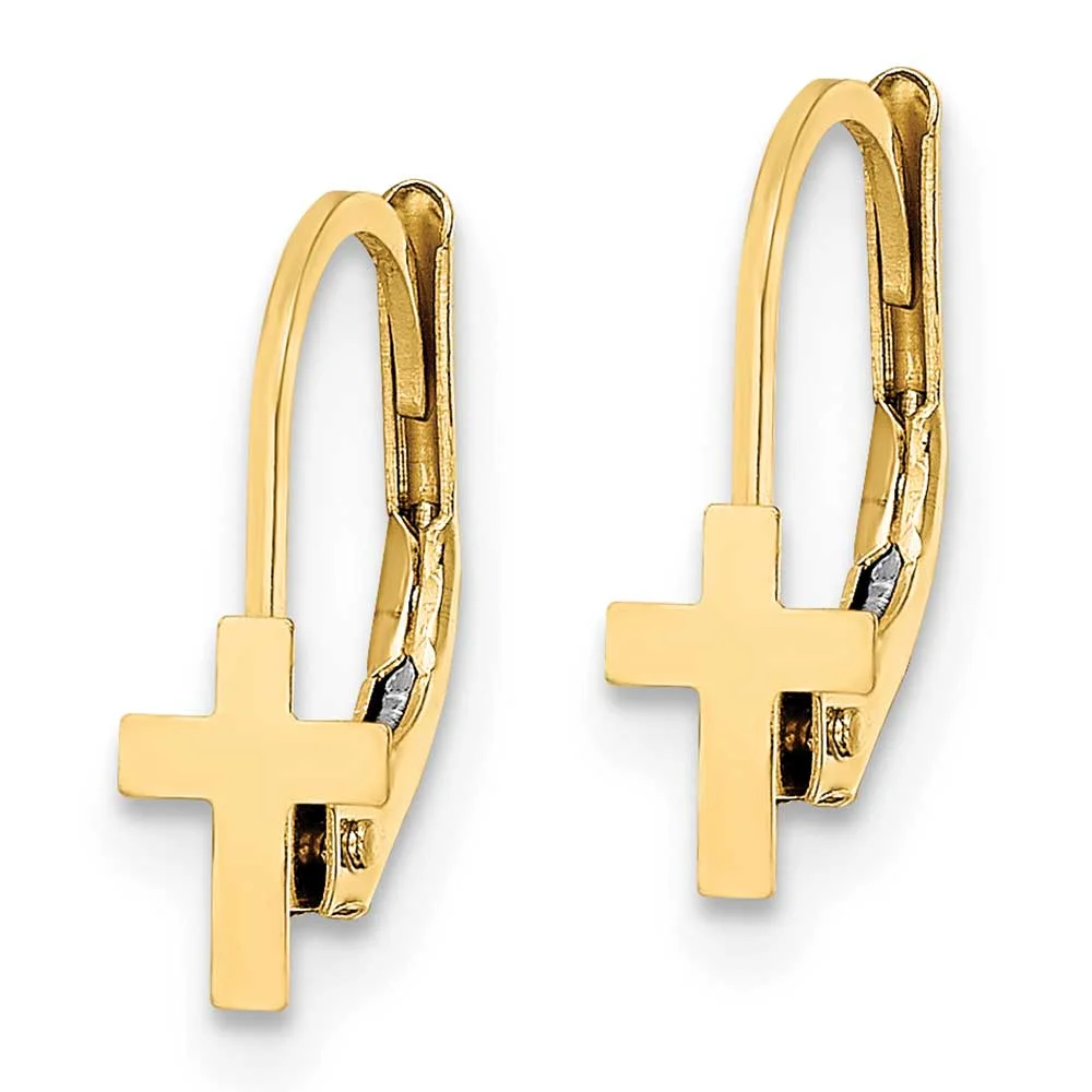 Finest Gold 14K Yellow Gold Madi K Polished Cross Leverback Earrings