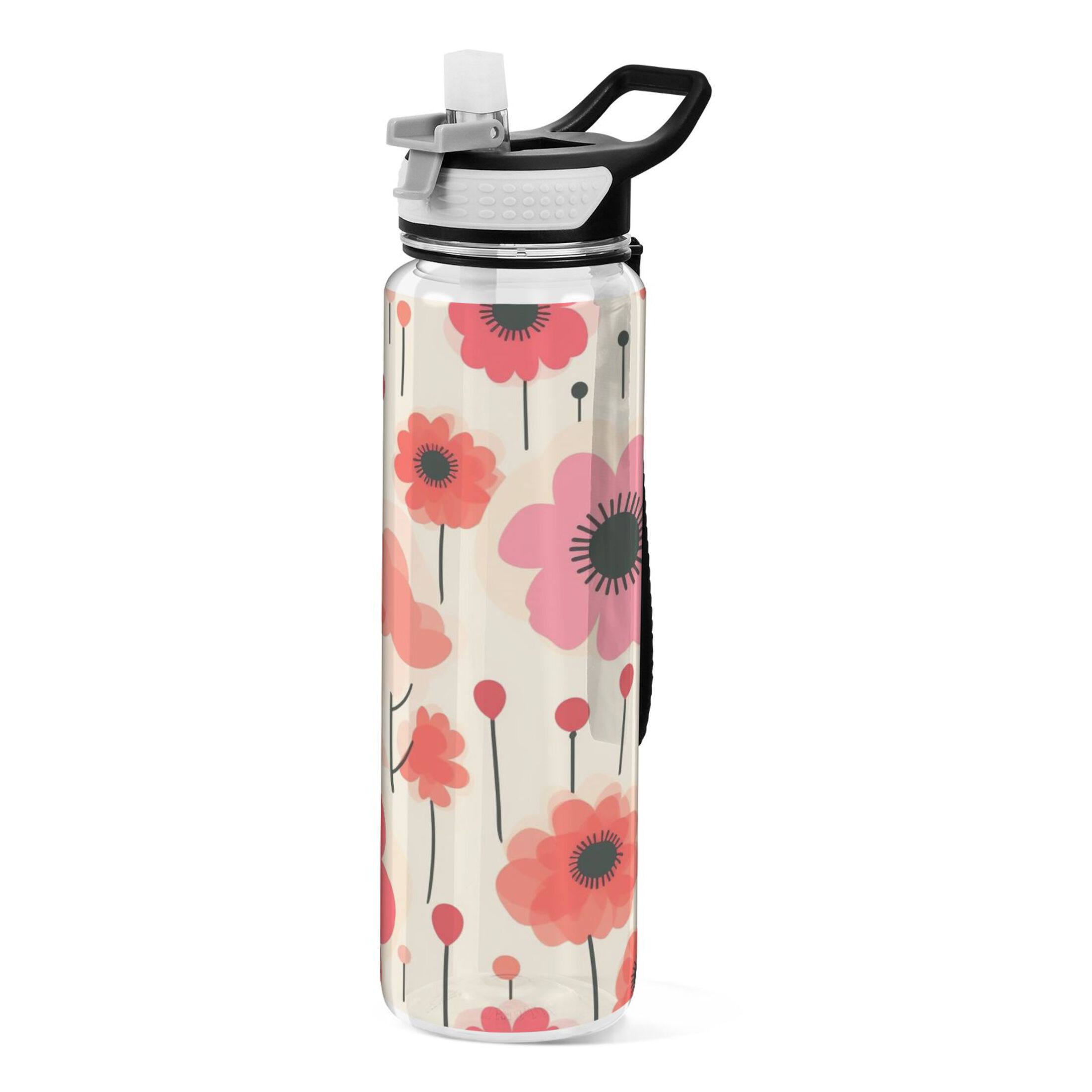 Beautiful Floral 32oz Water Bottles with Straw Tritan Leakproof Sports Bottle BPA Free Clear for Fitness Gym Swimming Cycling