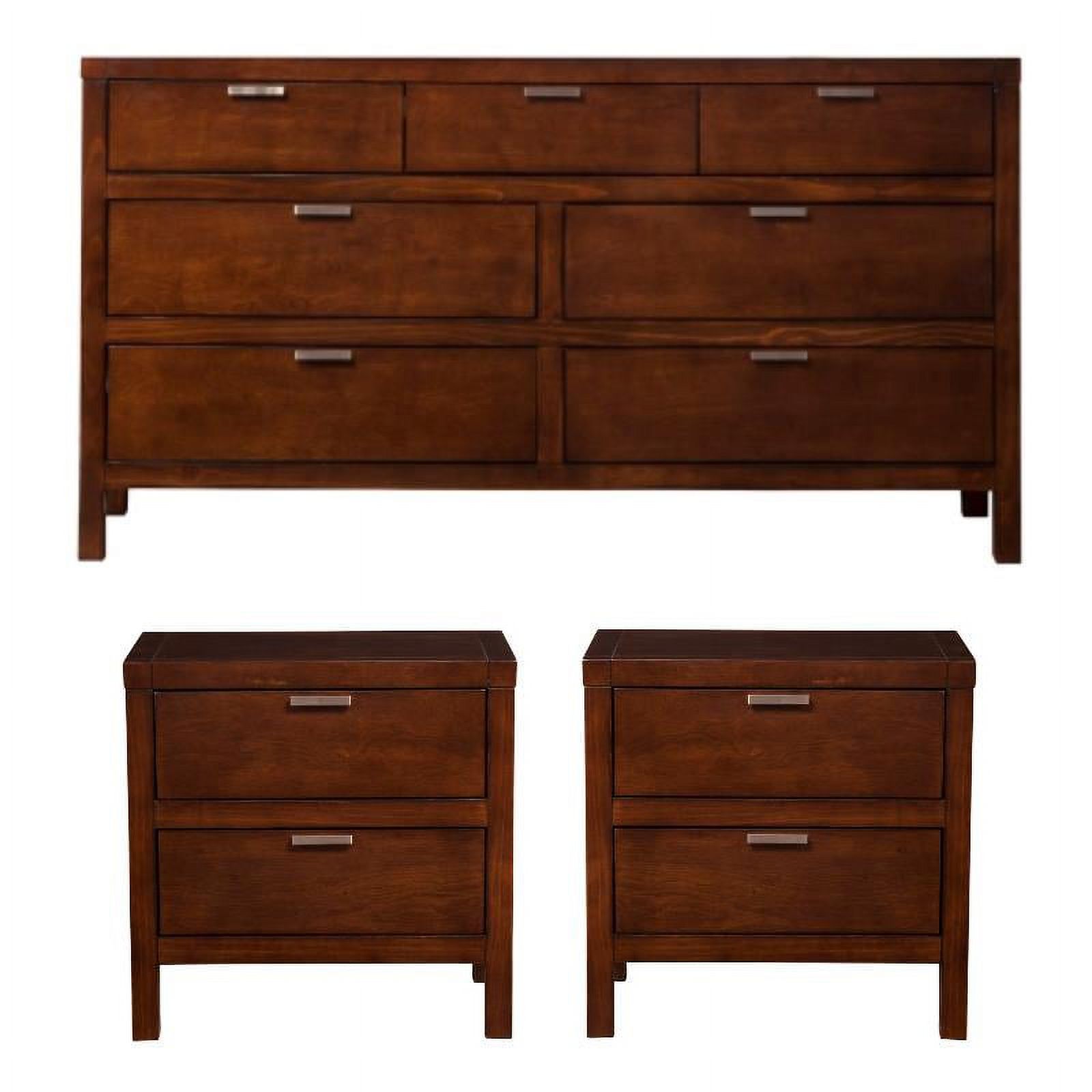 Home Square 3-Piece Set with 2 Nightstands & 7 Drawer Dresser in Cappuccino