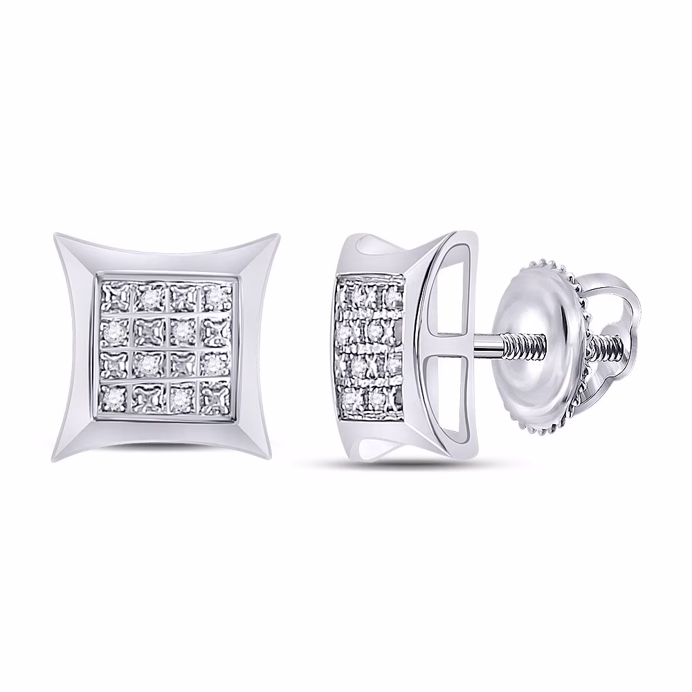 Women's Solid Sterling Silver Round Diamond Square Kite Earrings 1/20 Cttw