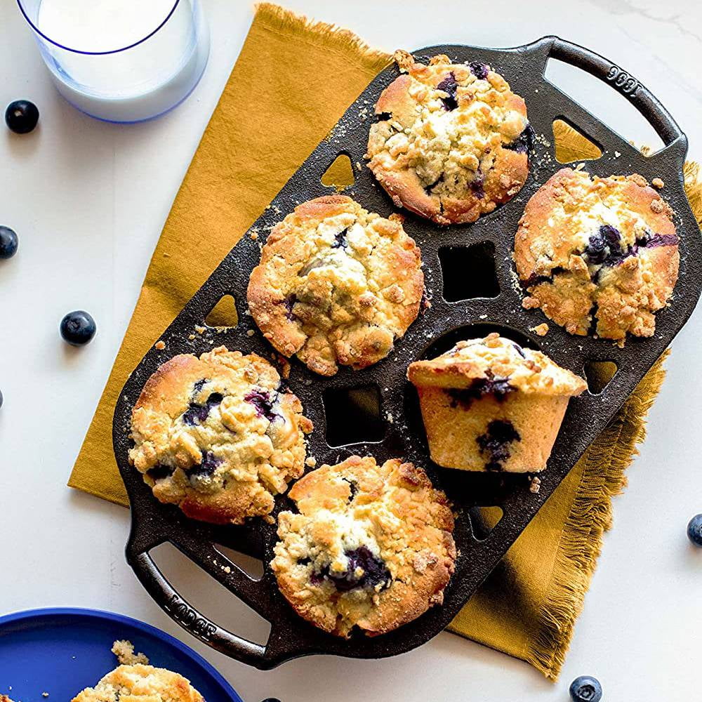 Lodge Cast Iron Muffin Pan, Pre-seasoned and Dual Handles, Made in USA, 6 Cups