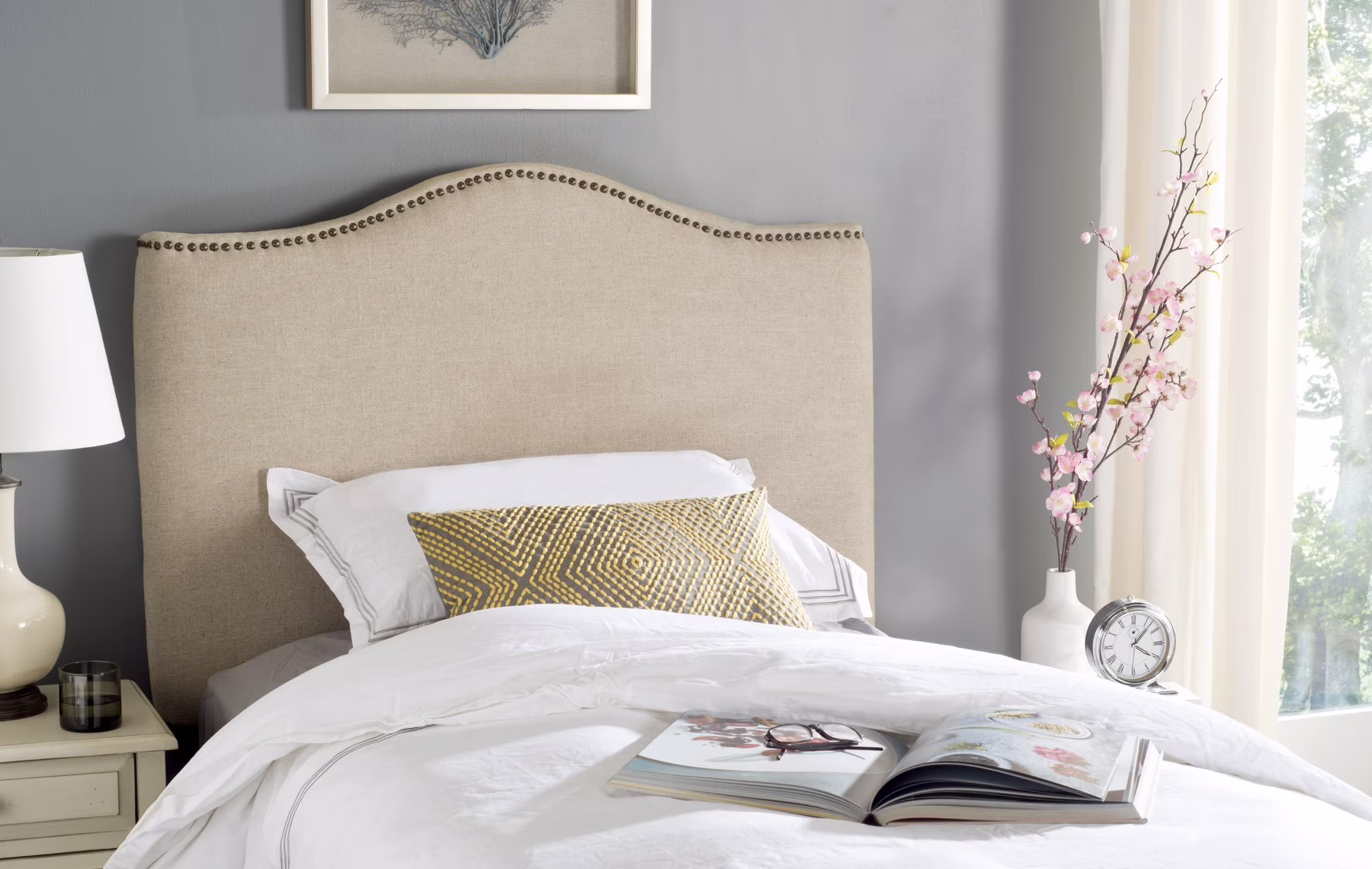 SAFAVIEH Jeneve Retro Winged Upholstered Headboard, Twin, Hemp