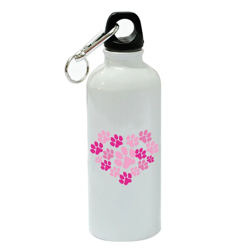 Paws Heart White Aluminum Sports 20 oz Water Bottle