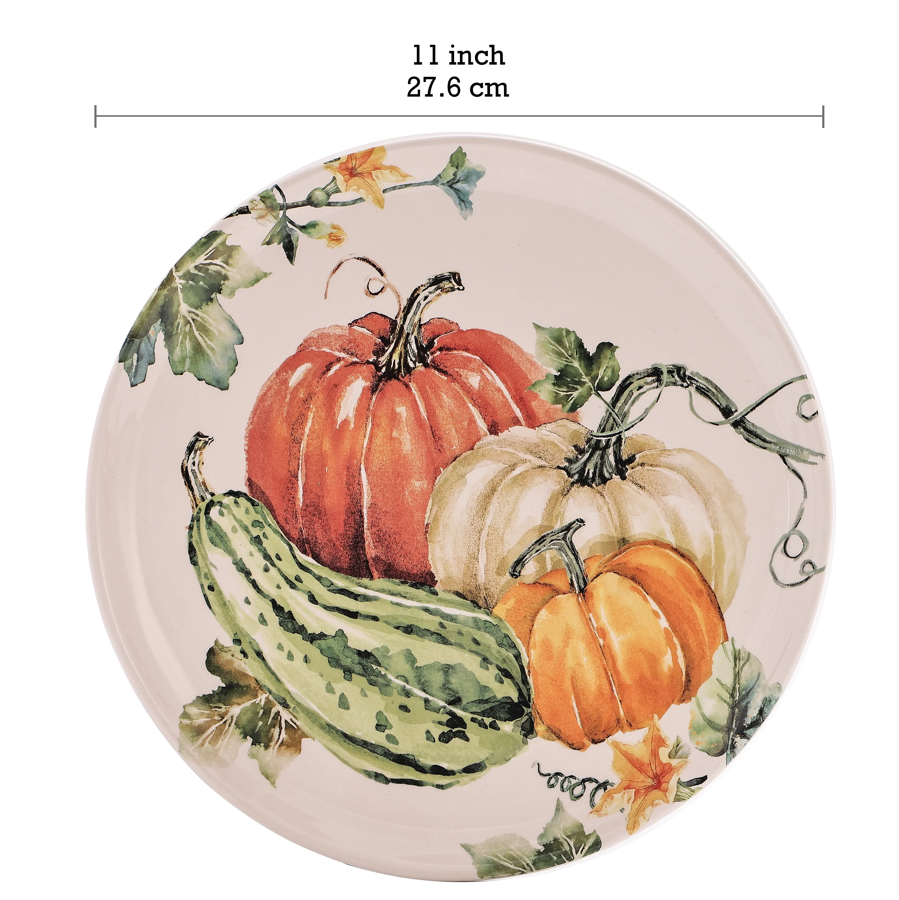 Bico Pumpkin Feast 11 inch Dinner Plates, Set of 4, for Pasta, Salad, Maincourse, Microwave & Dishwasher Safe