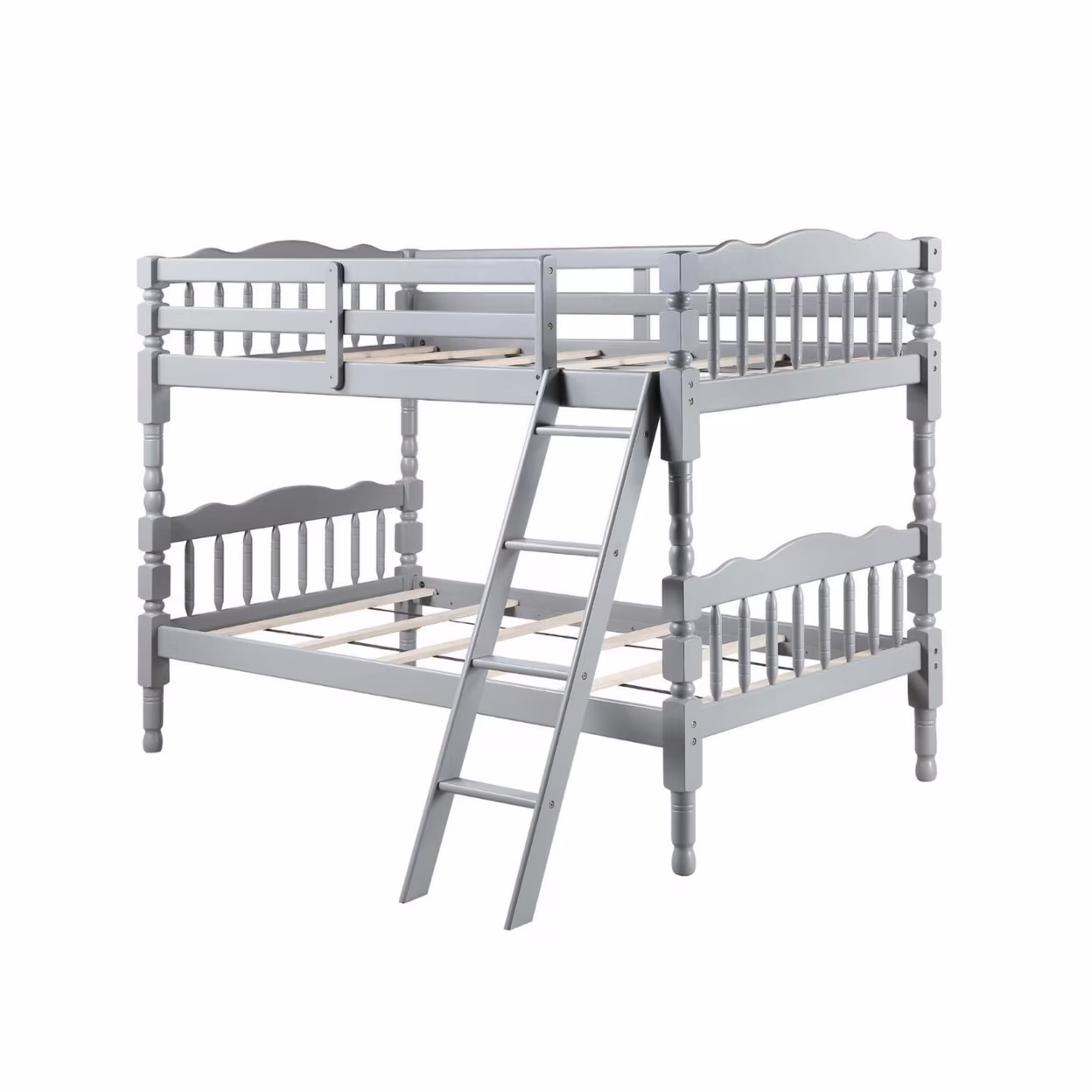 Alice Classic Twin Bunk Bed with Ladder, Guard Rail, Carved Legs, Gray- Saltoro Sherpi