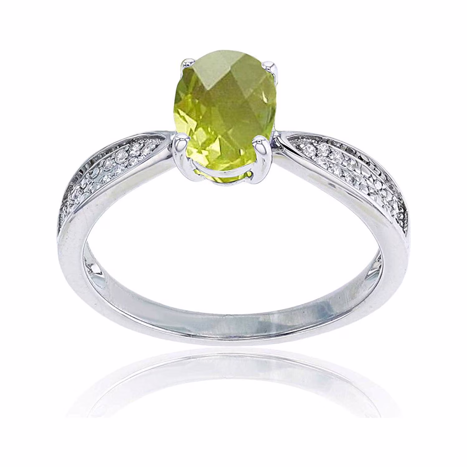 10K White Gold 0.05 CTTW Round Diamond & 8x6mm Oval Gemstone Center Ring