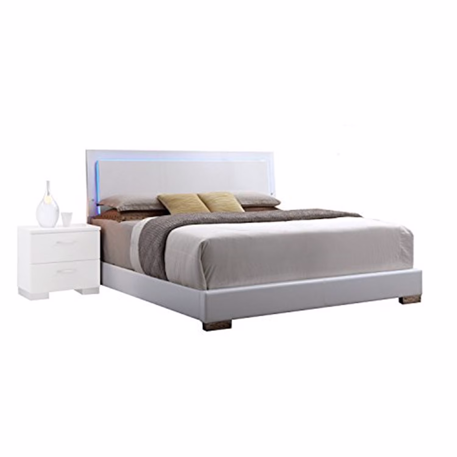 ACME Lorimar Eastern King Bed with LED in White PU, Multiple Sizes