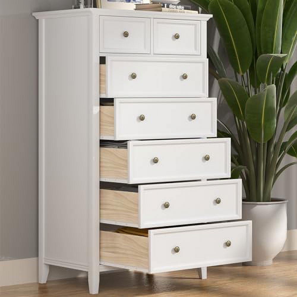 White 7 Drawer Tall Dresser  Tall Solid Wood Large  Cabinet   Simple White Tall Chest of Drawer for Bedroom Living Room Hallway Entryway (White)