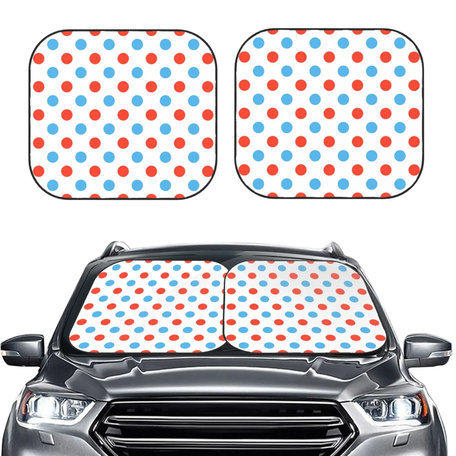 Lukts Red Blue Polka Dots Print 2 Piece Car Sun Shade Windshield,Foldable Car Shade Front Windshield With Keeps Your Vehicle Cool, For Most Sedans Suv And Trucks - Small
