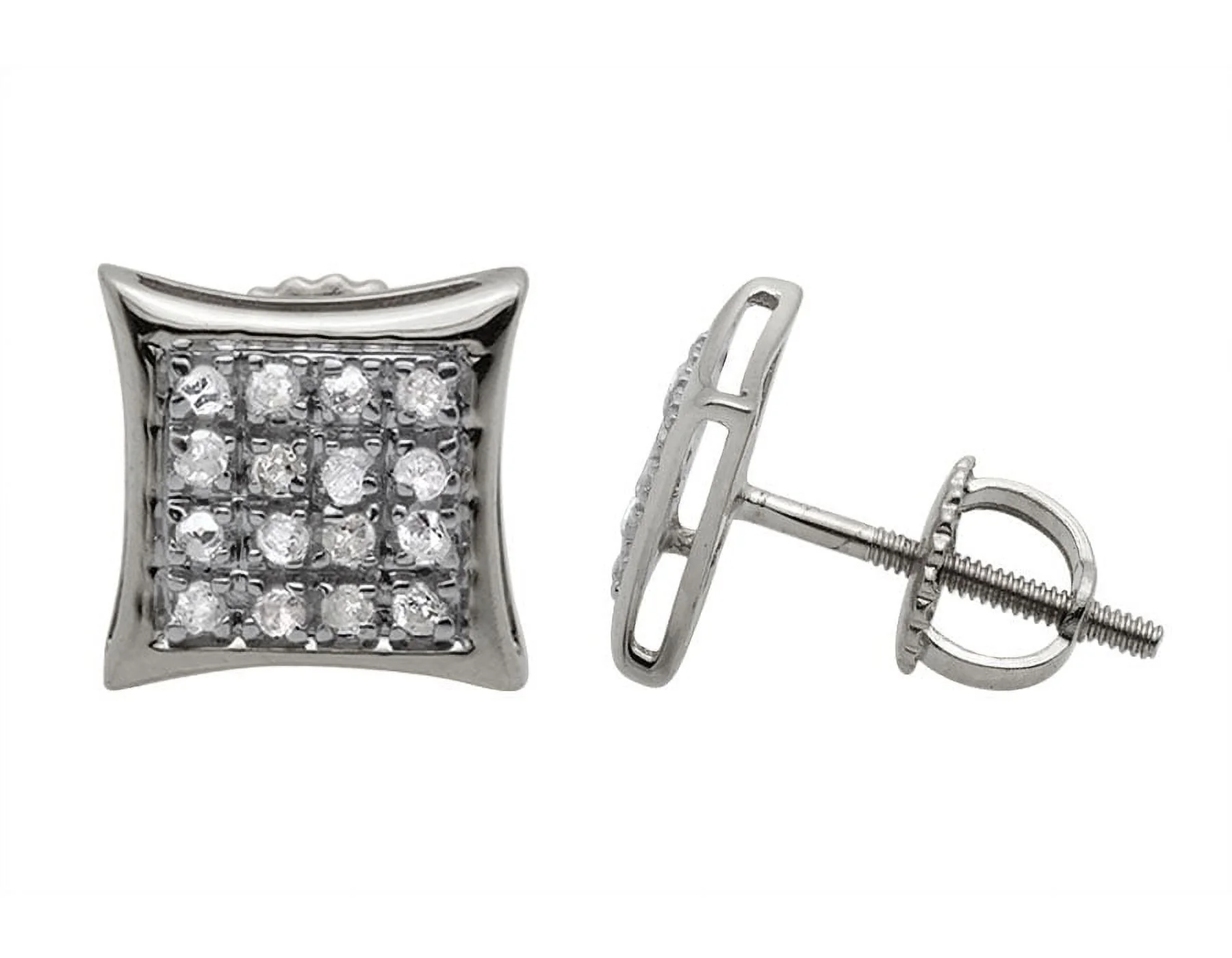 10K White Gold Pave Kite Fashion Diamond Stud Earrings 0.15Ct