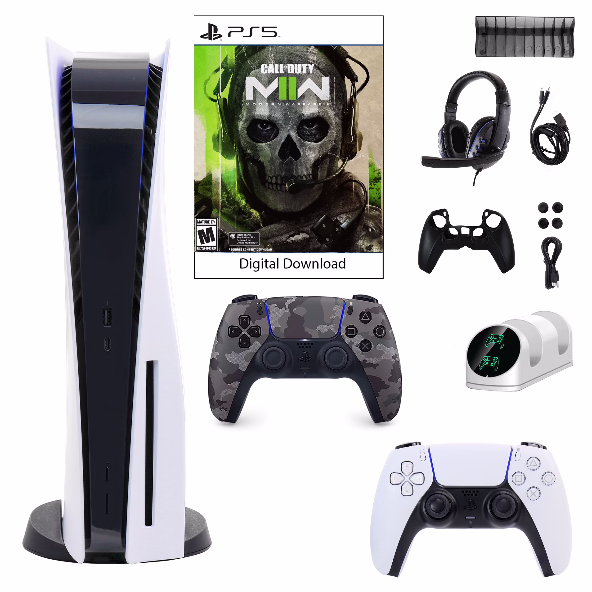 Sony PlayStation 5 Core Console with Call of Duty: Modern Warfare II with Accessories and DualSense Controller in Grey Camo