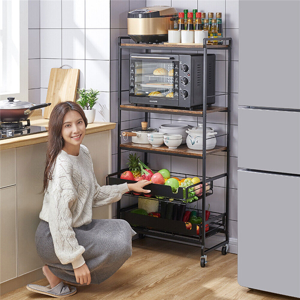 5-Tier Movable Bakers Racks Microwave Cart fit Kitchens  Heavy Duty Appliances