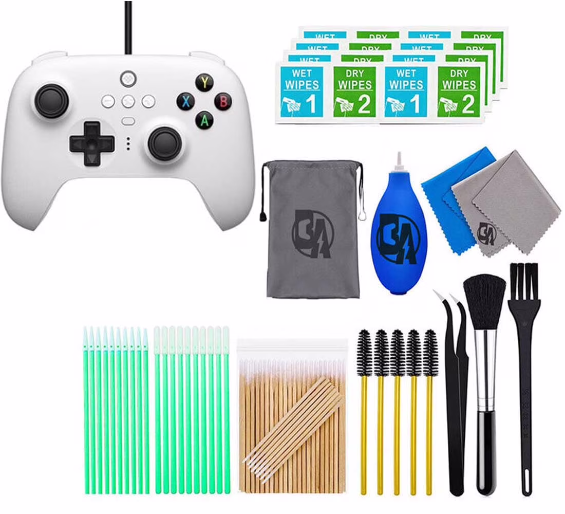 8BitDo - Ultimate Wired Controller for PC - White With Cleaning Manual Kit Bolt Axtion Bundle Used