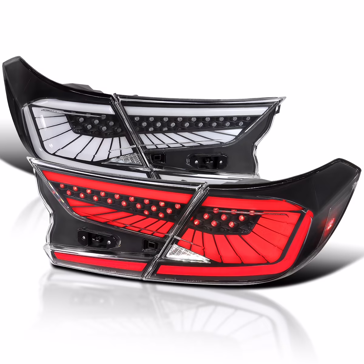 Spec-D Tuning Black Housing Clear Lens Dynamic LED Sequential Tail Lights with White Light Bar Compatible with 2018-2022 Honda Accord 4Dr Sedan Left + Right Pair Assembly