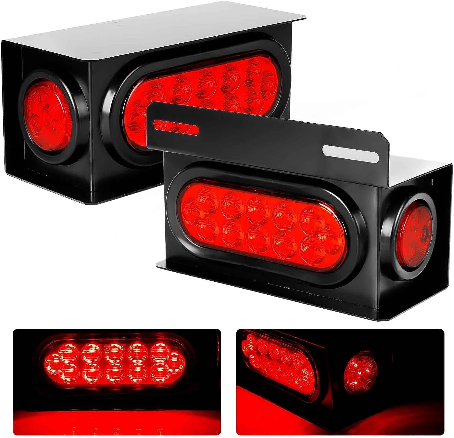 Trailer Light Boxes 2PCS Steel Waterproof Trailer Tail Lights 2 in Red Round Side Marker Lights and 6 in Oval Red LED Trailer Light Cyfie