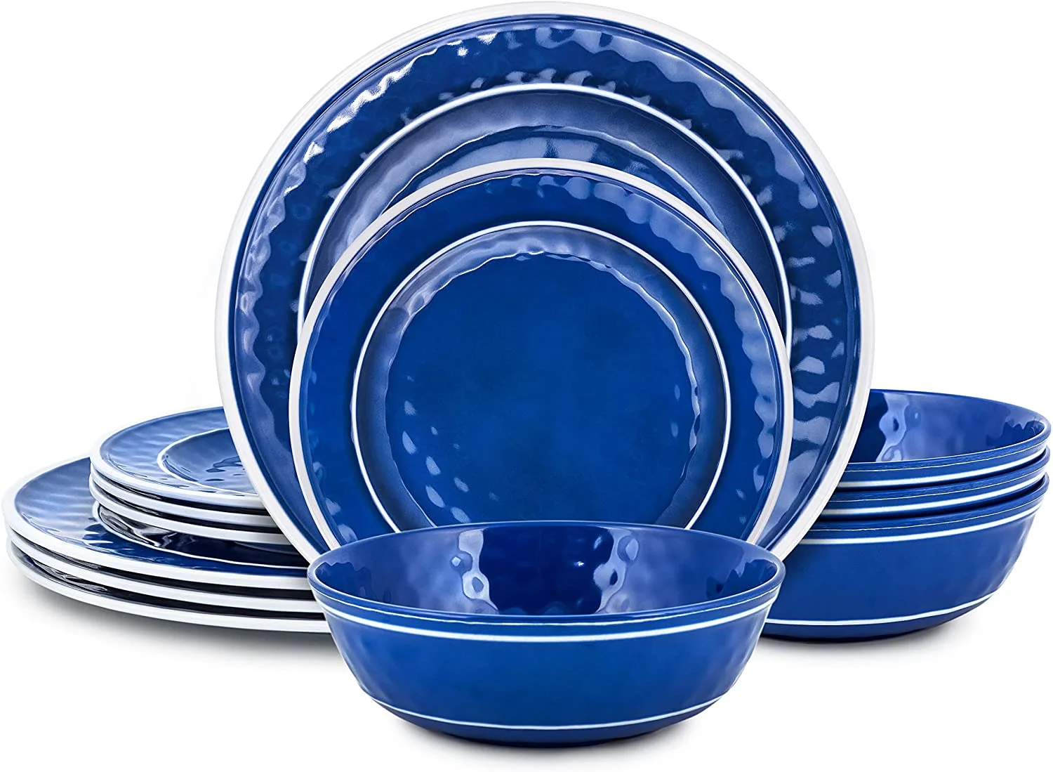 Craft & Kin Melamine Dinnerware Set - Sea Blue, Round (12 Piece Set)