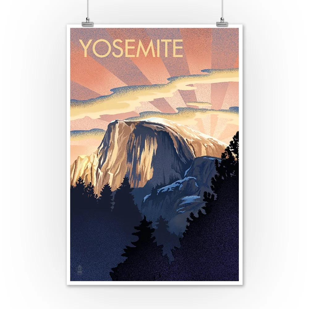 Yosemite, California, Half Dome, Lithograph (12x18 Wall Art Poster, Room Decor)