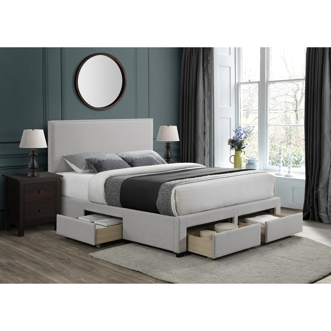 DG Casa Lucas Modern Upholstered Platform Storage Bed - King or Queen Grey Queen