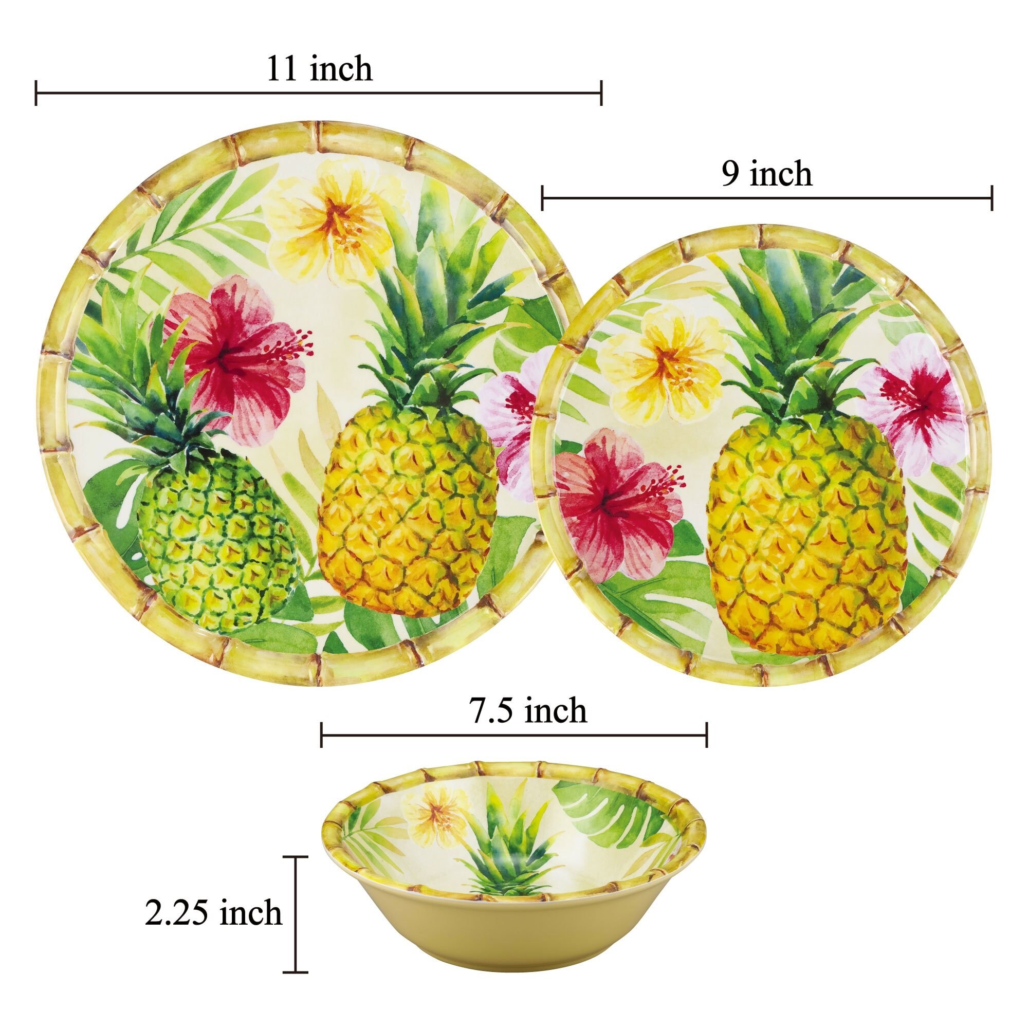 UPware 12-Piece Bamboo Pineapple Melamine Dinnerware Set