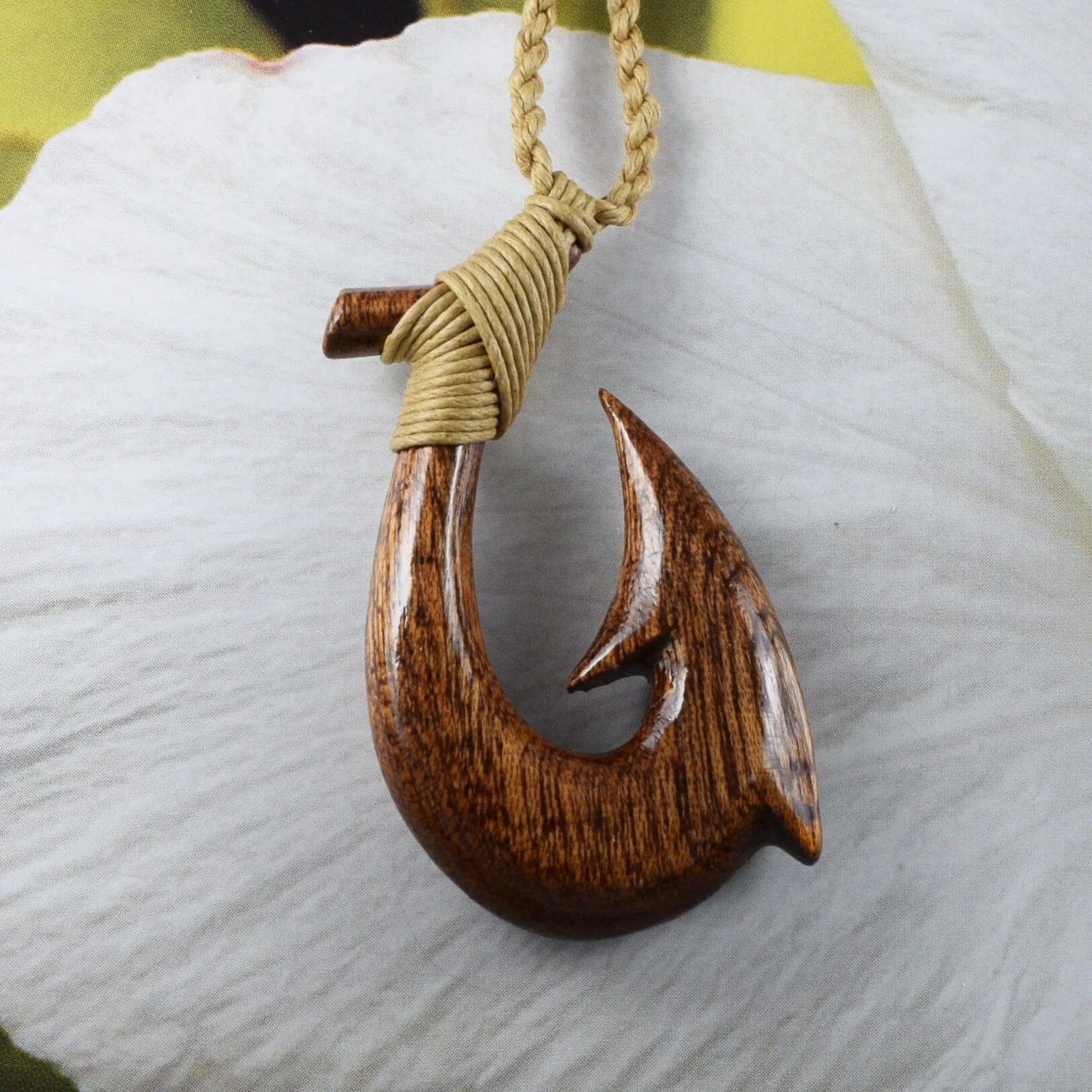 Unique Beautiful Hawaiian Large Genuine Koa Wood Fish Hook Necklace, Hand Carved Koa Wood Fish Hook Necklace, N9420 Birthday Valentine Gift